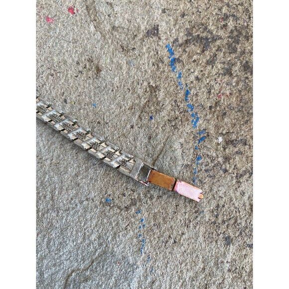 Vintage Bracelet Silver Tone Rhinestone 1940s Chainlink - Picture 5 of 11